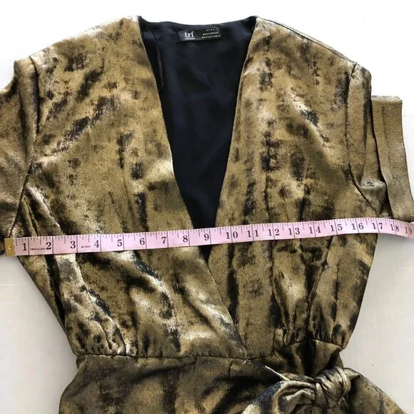 Zara TRF Collection Gold Metallic Wrap Dress Womens Size XS Short Sleeve - Picture 9 of 12